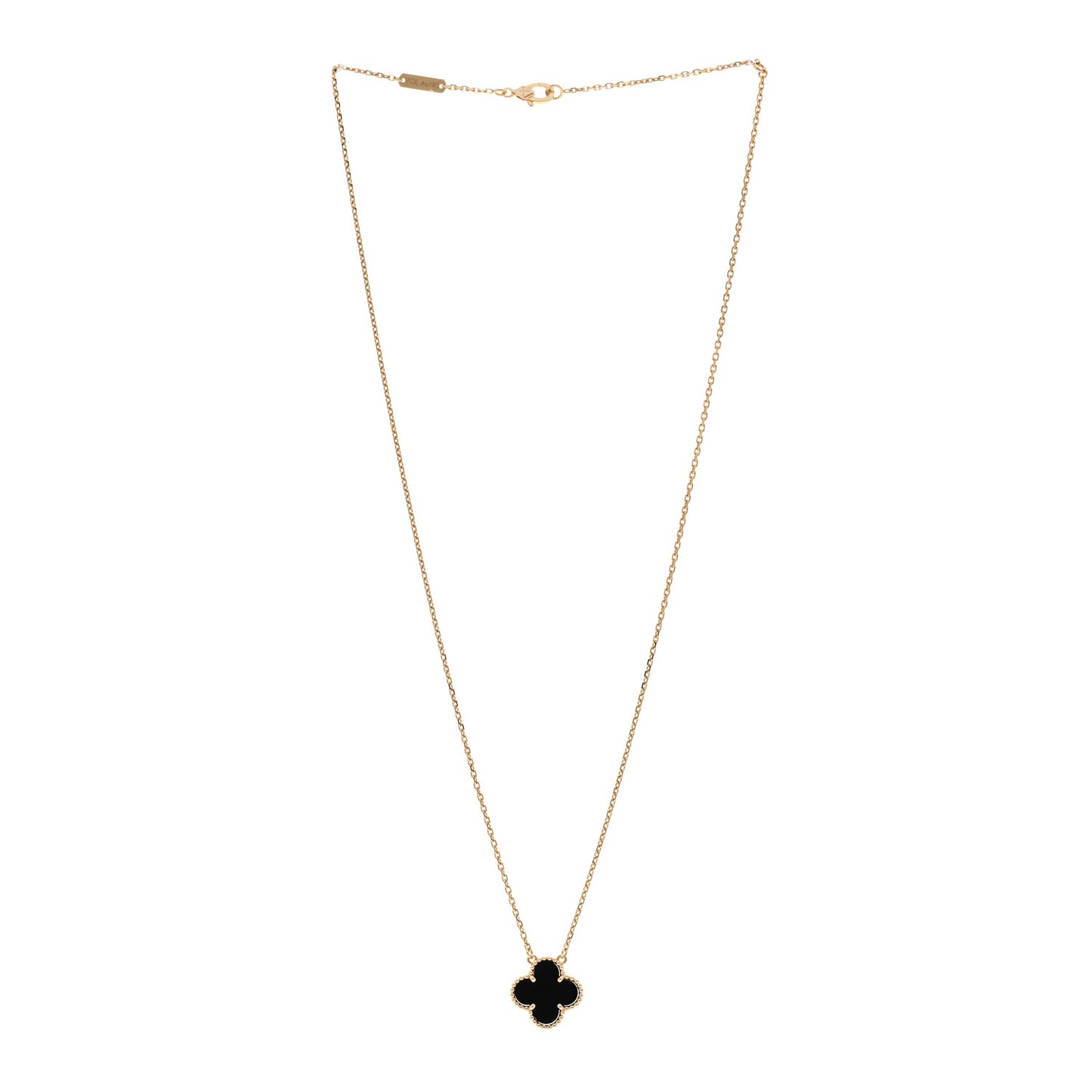 18K Yellow Gold Black Onyx Vintage Alhambra Pendant Necklace