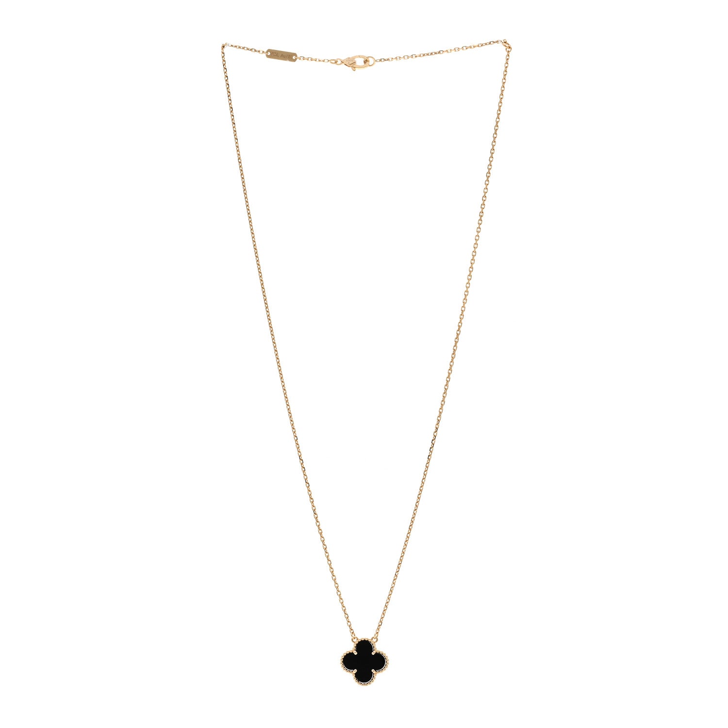 Van Cleef & Arpels 18K Yellow Gold Black Onyx Vintage Alhambra Pendant Necklace 3 of 6
