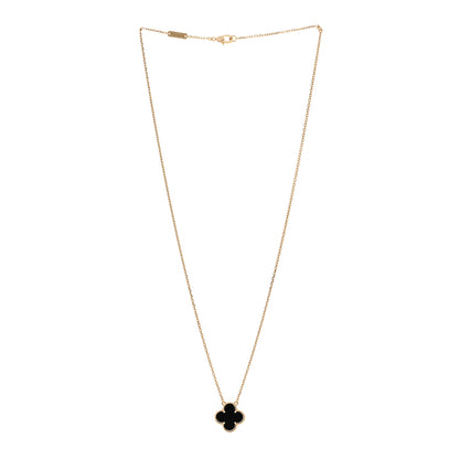Van Cleef & Arpels 18K Yellow Gold Black Onyx Vintage Alhambra Pendant Necklace 3 of 6