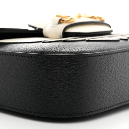 Gucci X ADIDAS Textured Dollar Calfskin Web Trefoil Mini Horsebit 1955 Shoulder Bag Black Off White 11 of 12
