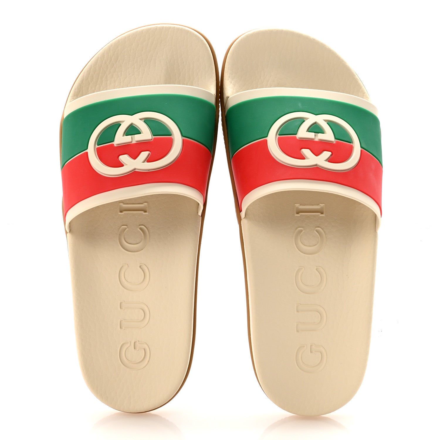 Gucci Rubber Web Womens Interlocking G Slide Sandals 40 Mystic White Green Red 2 of 9