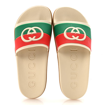 Gucci Rubber Web Womens Interlocking G Slide Sandals 40 Mystic White Green Red 2 of 9