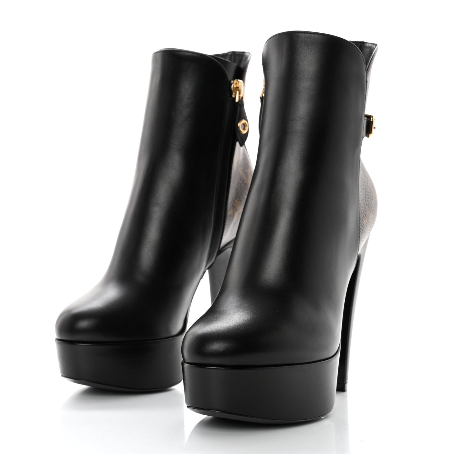 Calfskin Monogram Afterglow Platform Ankle Boots 35 Black