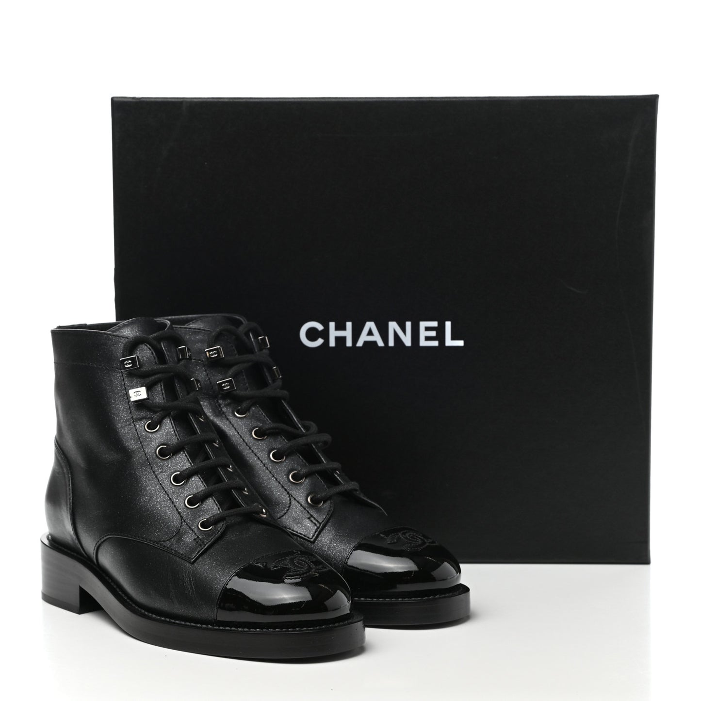 Glitter Calfskin Lace Up Combat Boots 36 Black