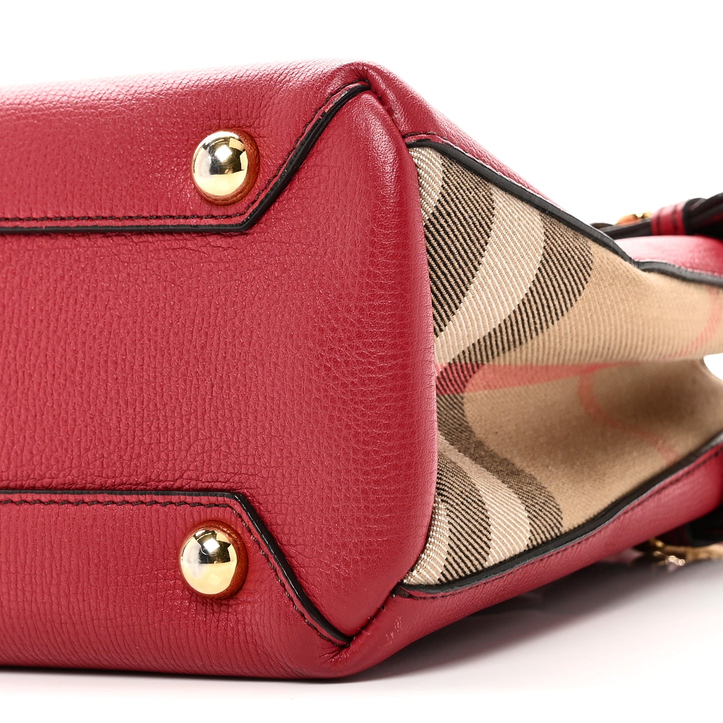 Grainy Calfskin House Check Small Banner Tote Red