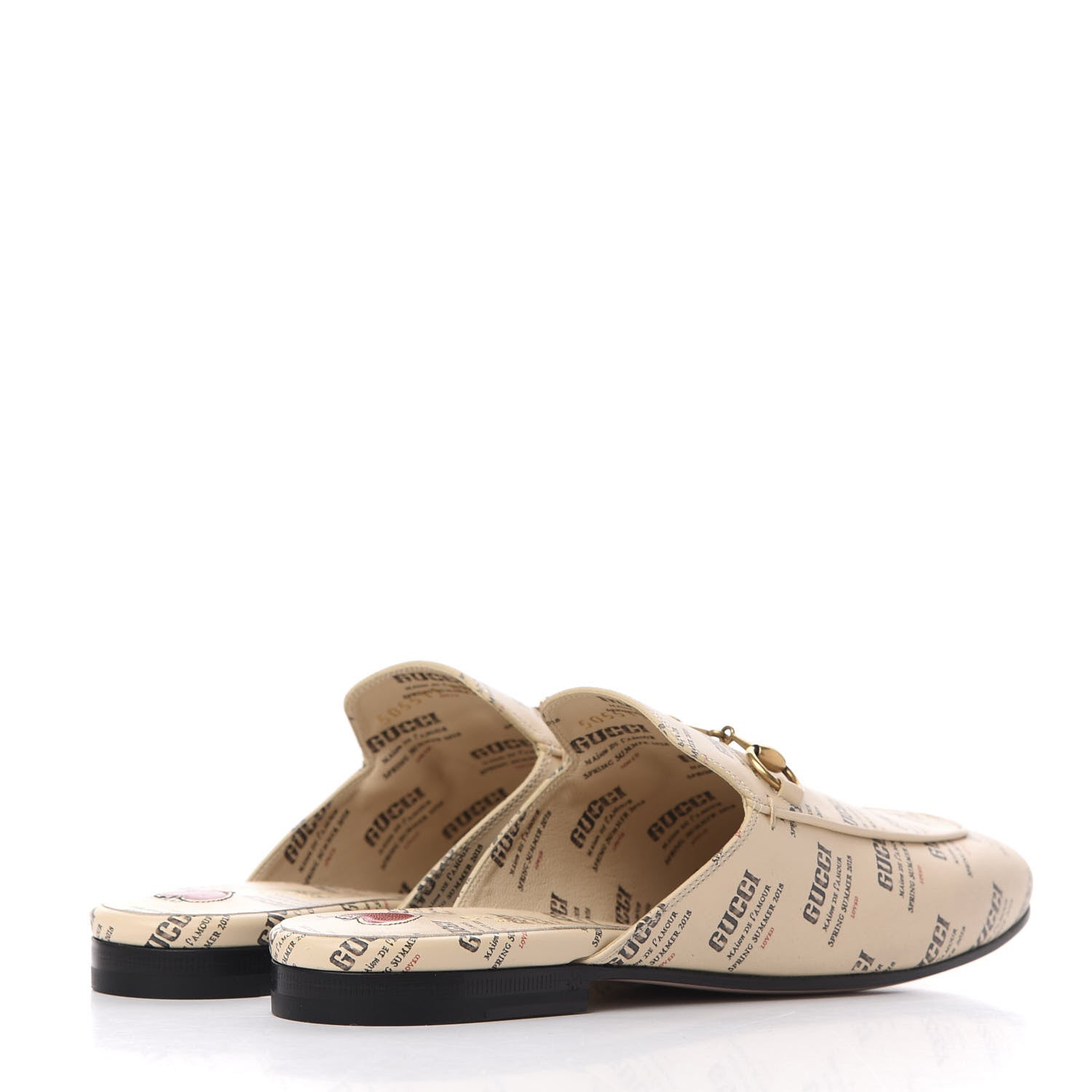 Gucci Calfskin Stamp Print Womens Princetown Slippers 38 Soy Black 4 of 11