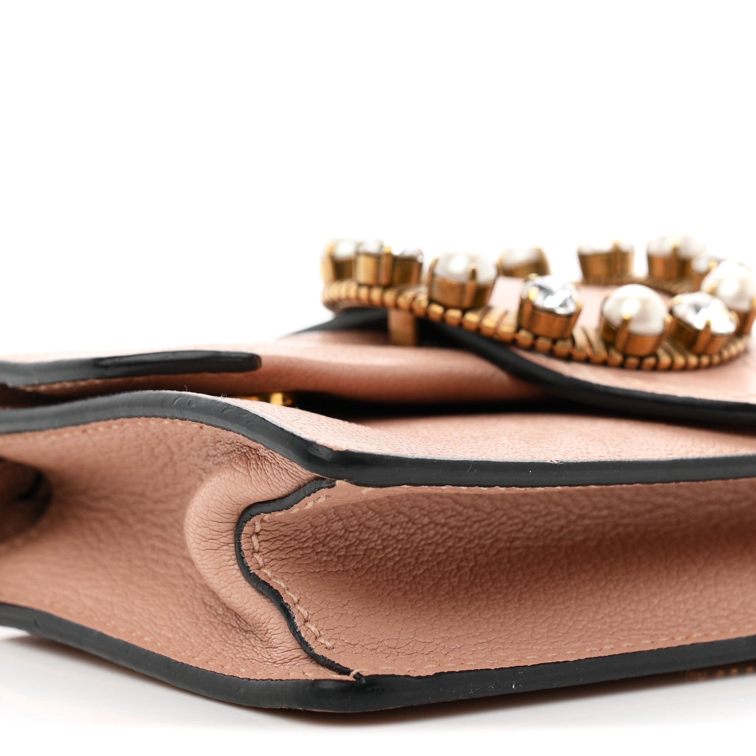 Miu Miu Goatskin Madras Soft Calfskin Crystal Pearl Embellished Shoulder Bag Orchidea 9 of 13