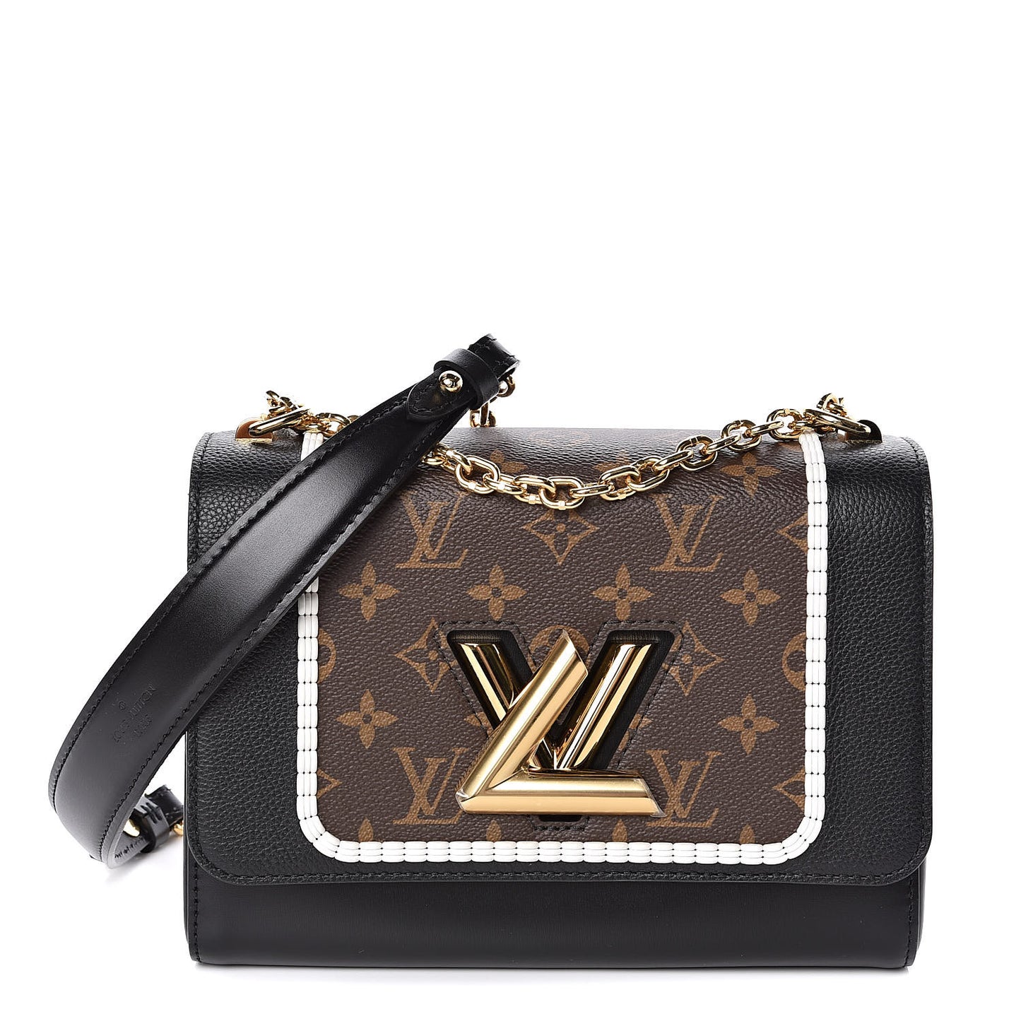 Calfskin Monogram Braided Twist Shoulder Bag MM Black
