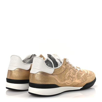 Chanel Laminated Calfskin Suede Quilted Womens CC Sneakers 39 Gold 5 of 11