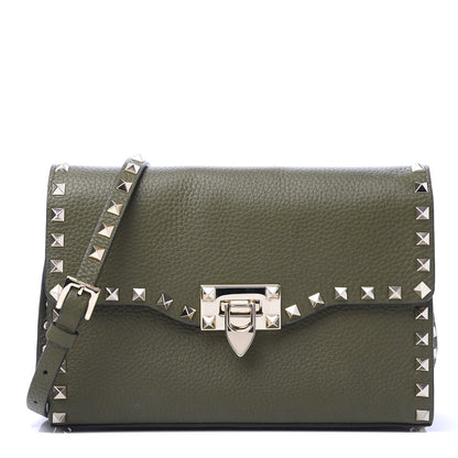 Valentino Garavani Pebbled Calfskin Medium Rockstud Flip Lock Crossbody Bag Army Green 1 of 10