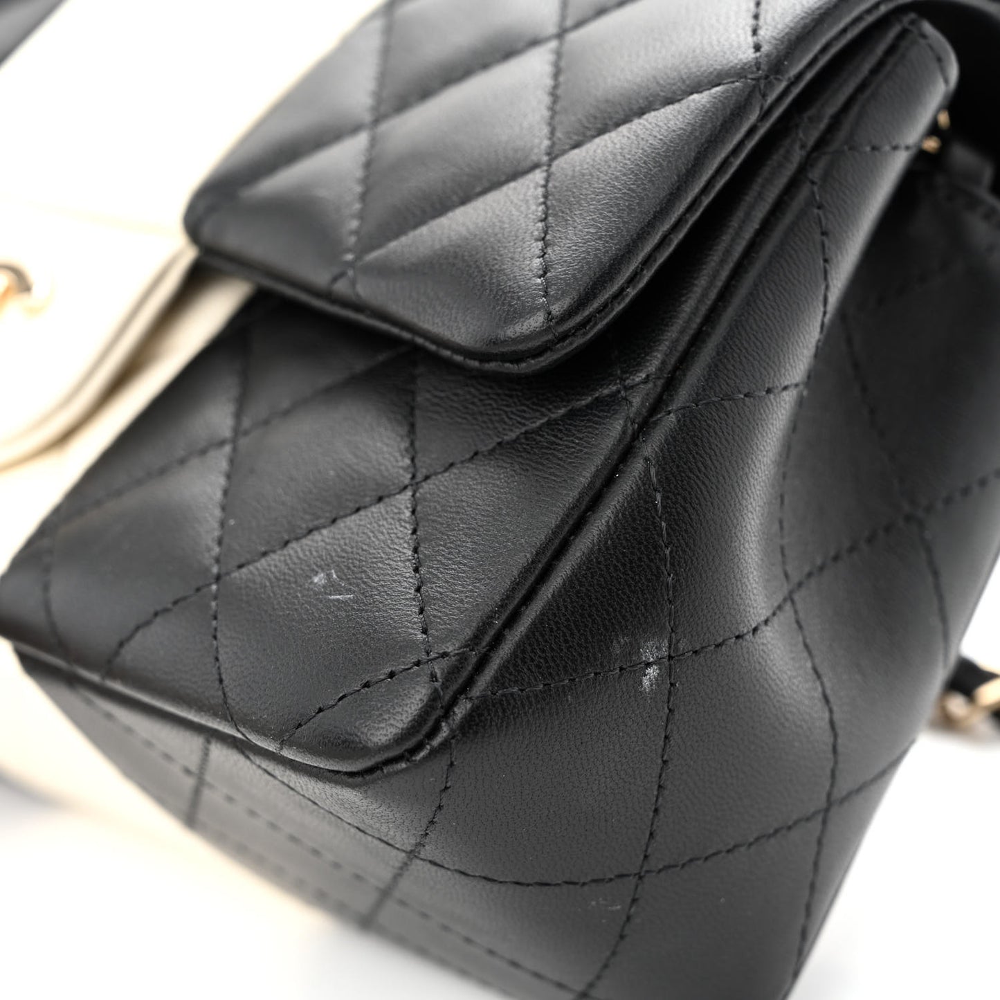 Lambskin Quilted Mini Rectangular Flap Black White