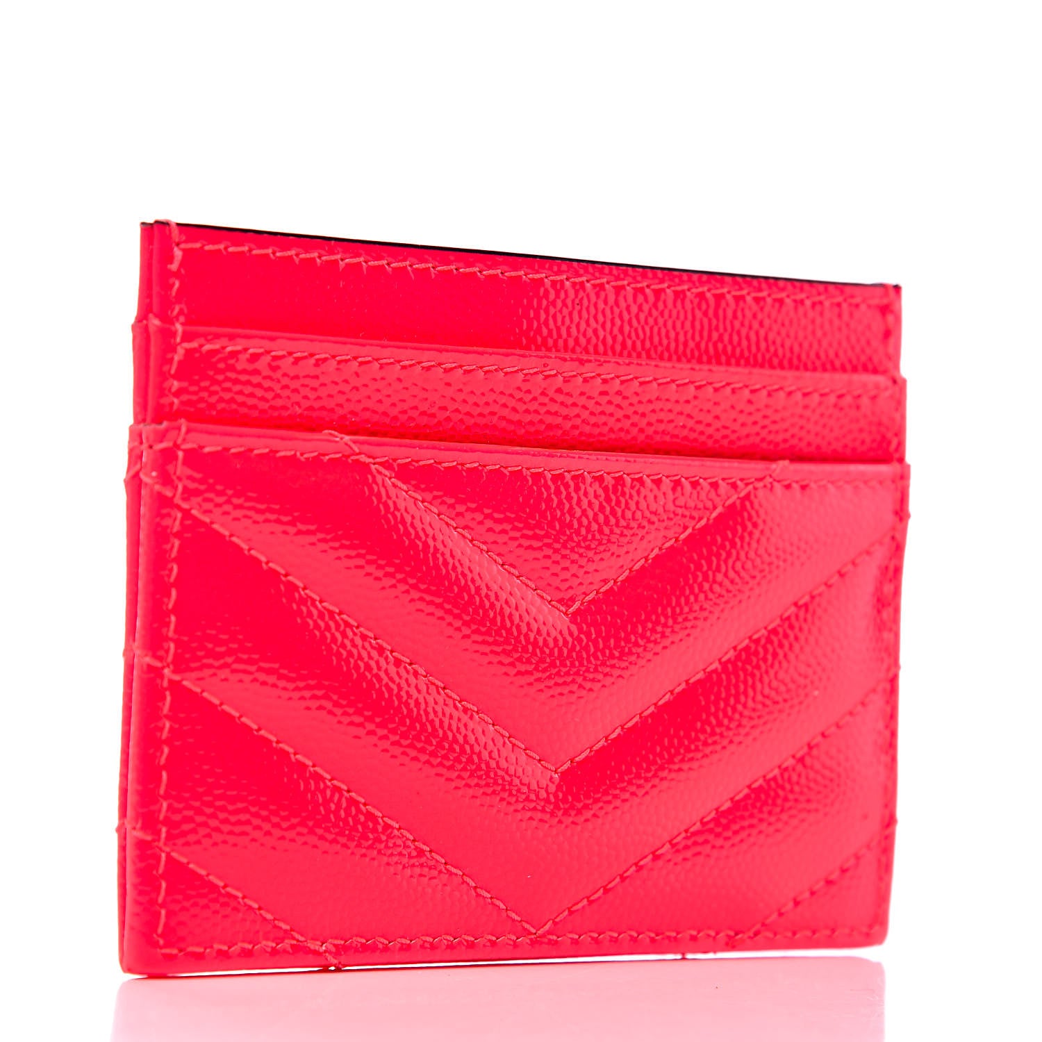 Saint Laurent Grain De Poudre Matelasse Chevron Monogram Credit Card Case Neon Pink 3 of 8