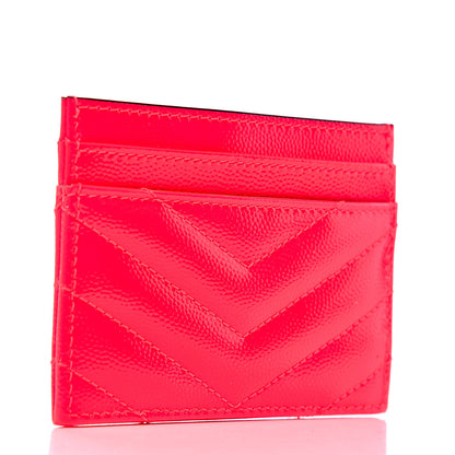Saint Laurent Grain De Poudre Matelasse Chevron Monogram Credit Card Case Neon Pink 3 of 8
