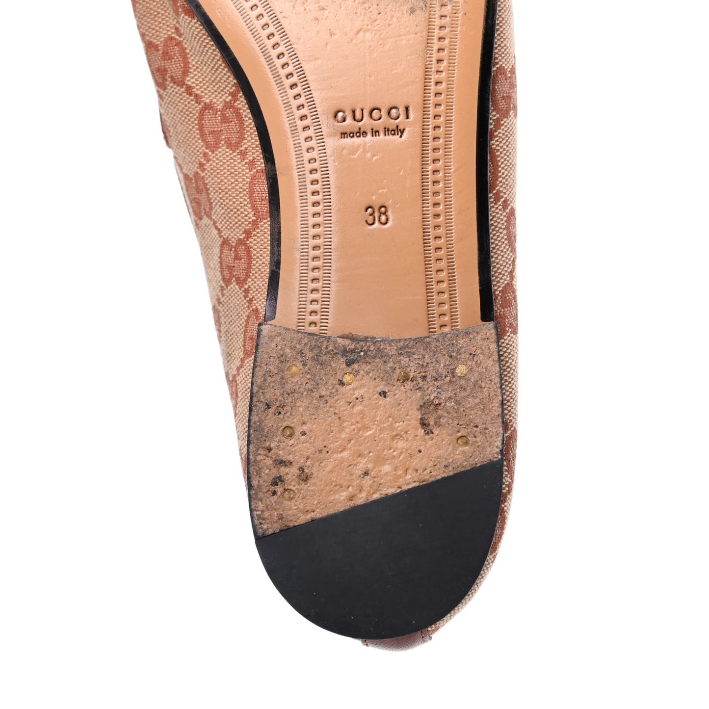 Canvas GG Monogram Horsebit Womens Jordaan Loafers 38 Beige Ruggine Rust