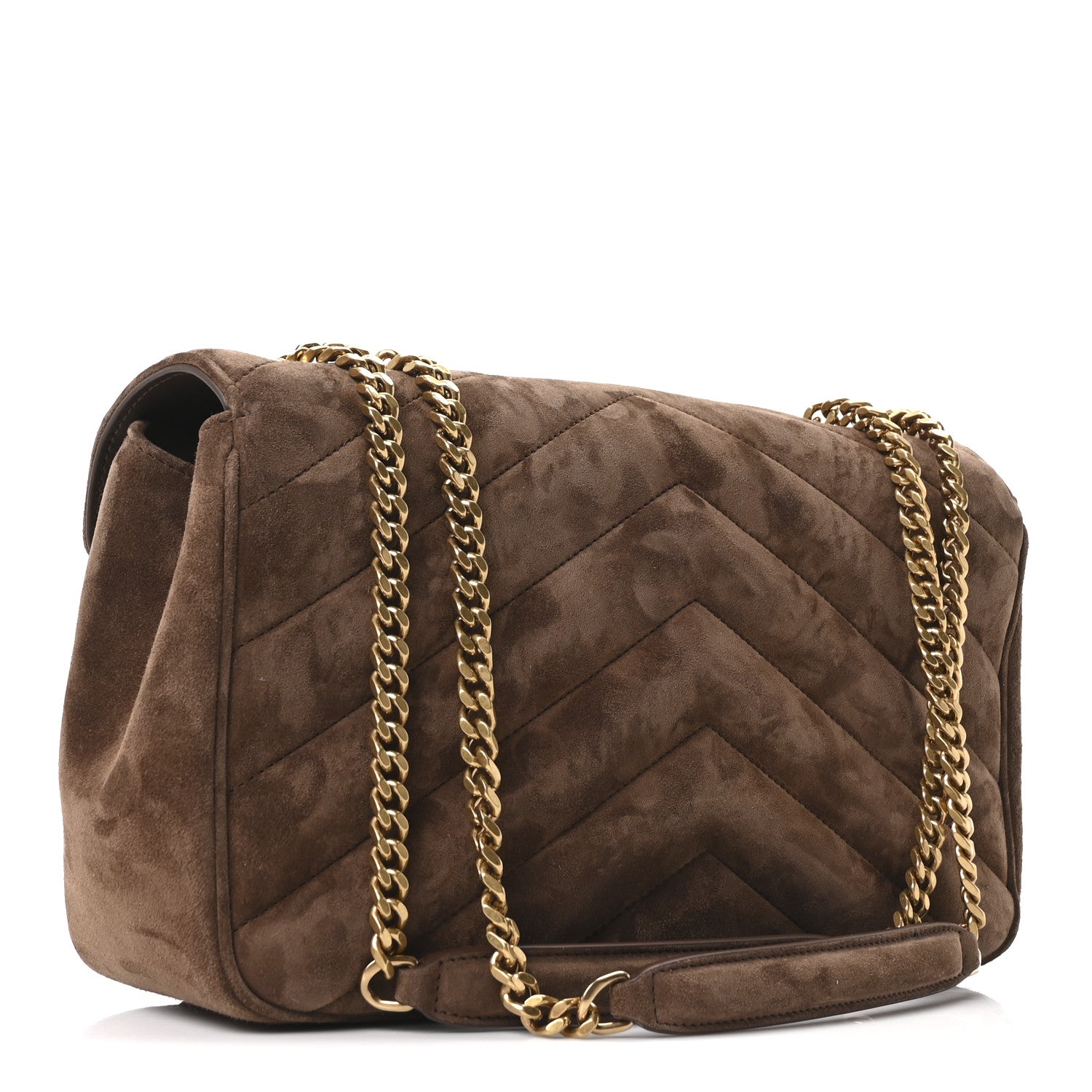 Saint Laurent Suede Chevron Quilted Medium LouLou Bark Brown 4 of 12