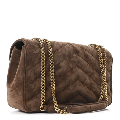 Saint Laurent Suede Chevron Quilted Medium LouLou Bark Brown 4 of 12