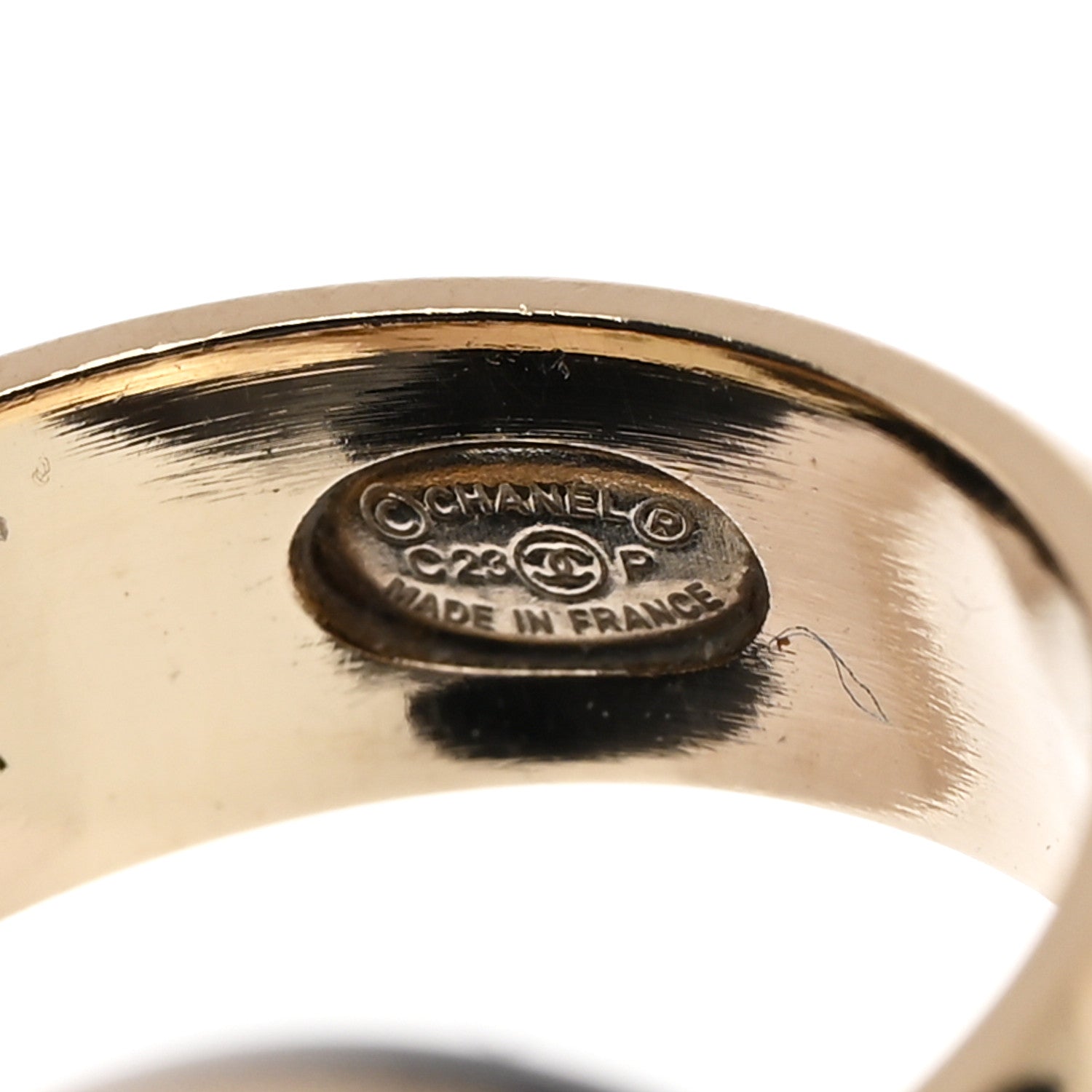 Chanel Crystal CC Resin Heart Ring Gold Black 4 of 5