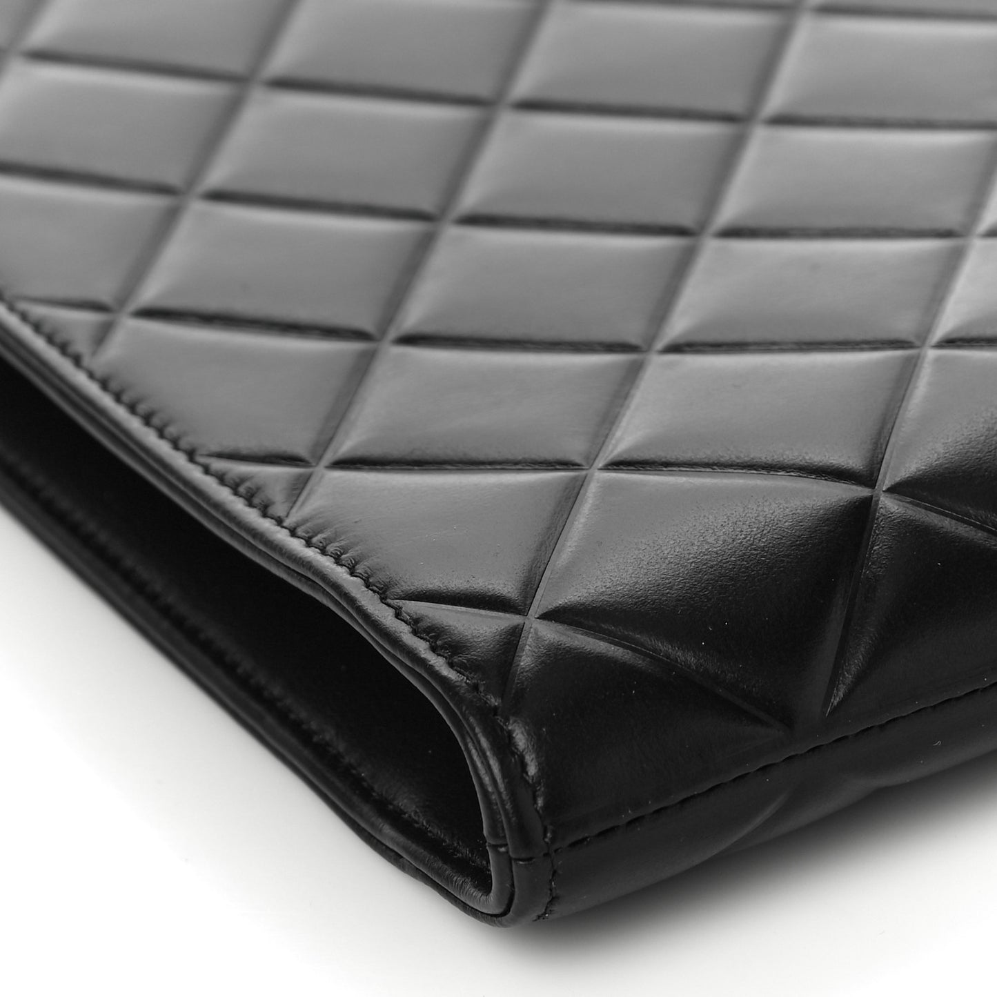 Calfskin Quilted Diamond Document Portfolio Holder Black