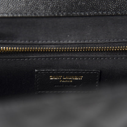 Saint Laurent Grain De Poudre Textured Mixed Matelasse Large Triquilt Monogram Satchel Black 8 of 12