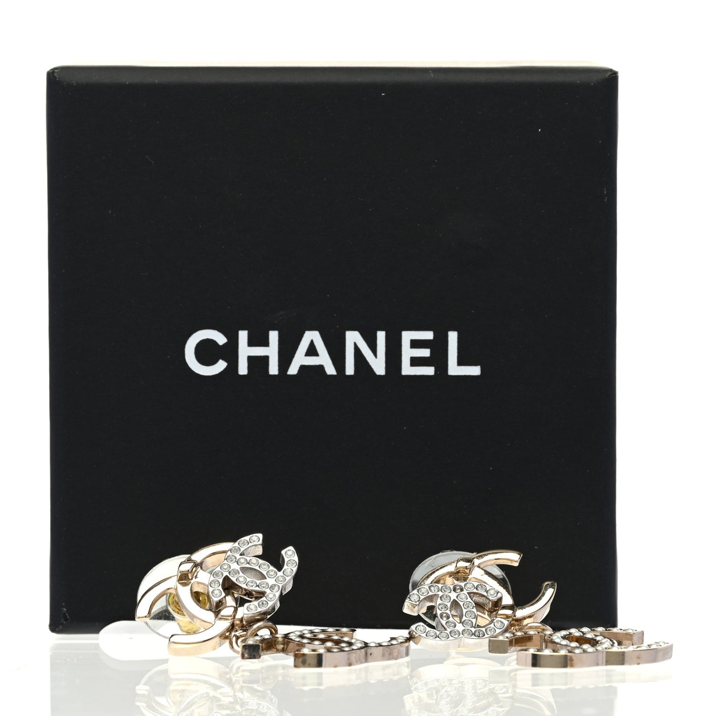 Crystal Pearl Double CC Drop Earrings Gold Silver