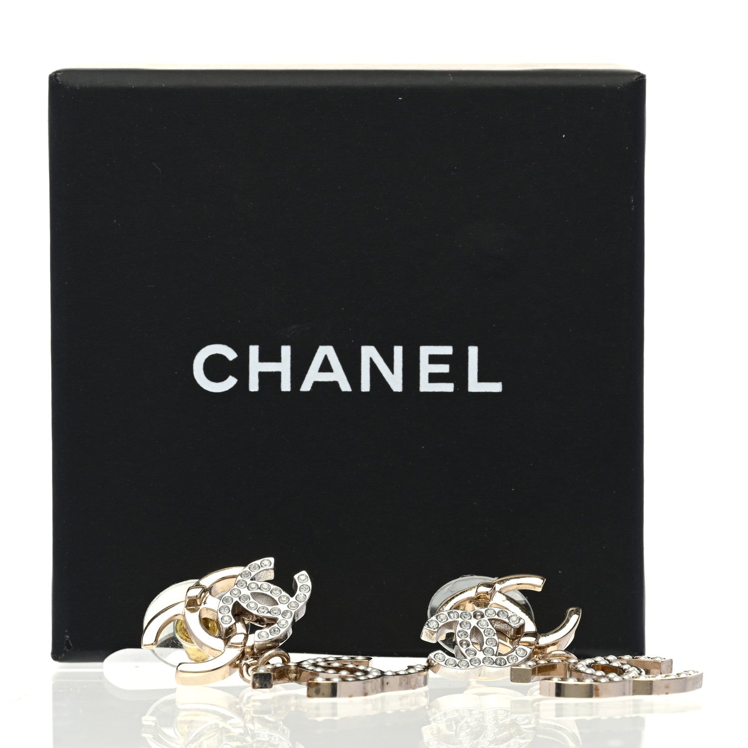 Chanel Crystal Pearl Double CC Drop Earrings Gold Silver 5 of 5