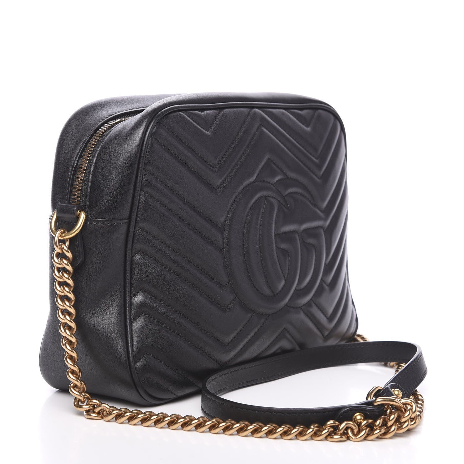 Gucci Calfskin Matelasse Medium GG Marmont Chain Shoulder Bag Black 2 of 9