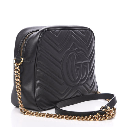 Gucci Calfskin Matelasse Medium GG Marmont Chain Shoulder Bag Black 2 of 9
