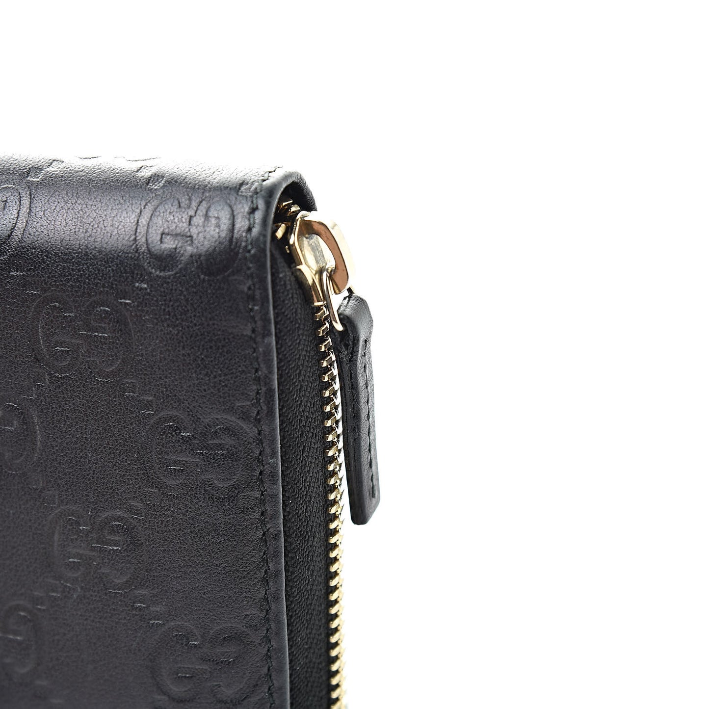Guccissima Margaux Calfskin Metal Bar Zip Around Wallet Black
