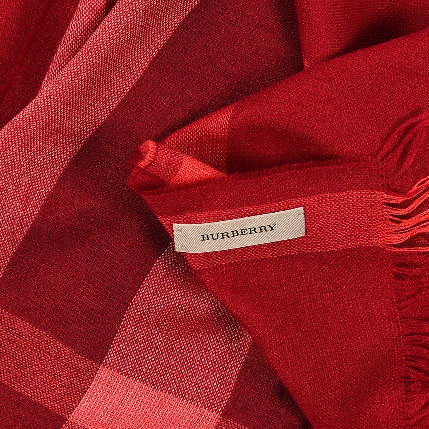Wool Silk Gauze Half Mega Check Lightweight Scarf Red