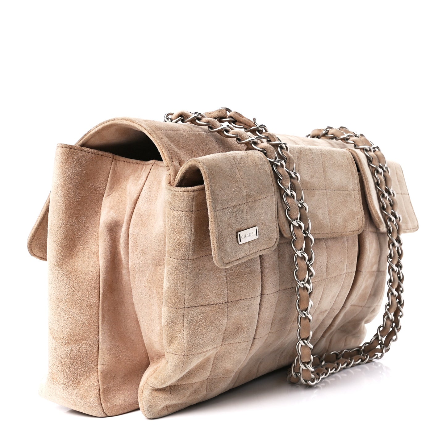 Suede Chocolate Bar Mademoiselle Flap Beige