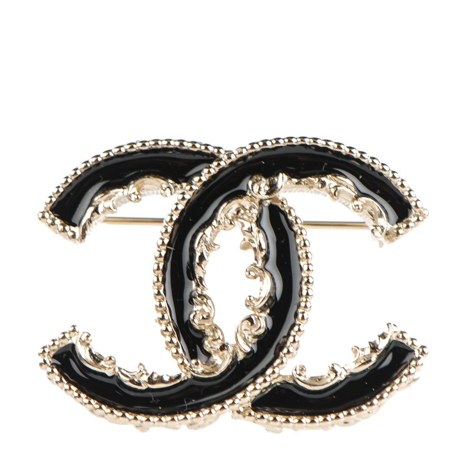 Chanel Enamel CC Baroque Brooch Black Gold 1 of 6