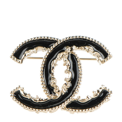 Chanel Enamel CC Baroque Brooch Black Gold 1 of 6