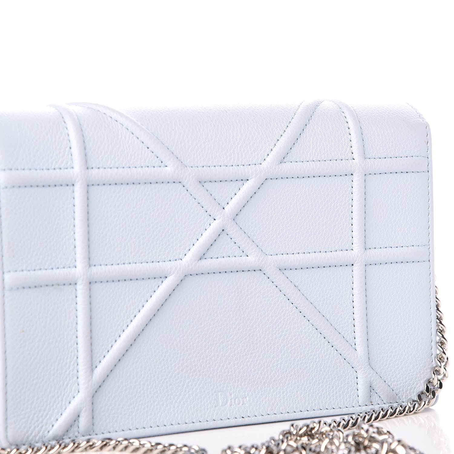 Christian Dior Grained Calfskin Diorama Wallet on Chain Pouch Light Blue 14 of 15