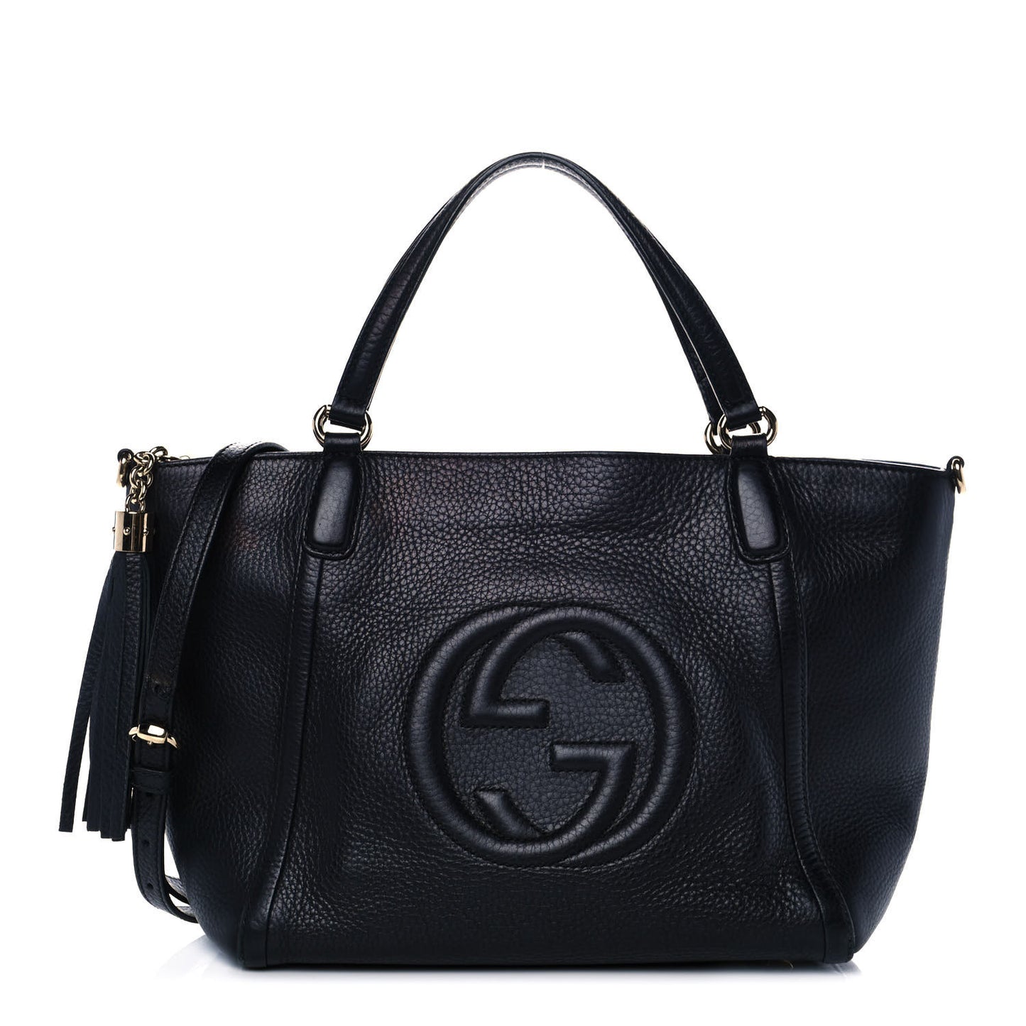 Pebbled Calfskin Small Soho Top Handle Bag Black