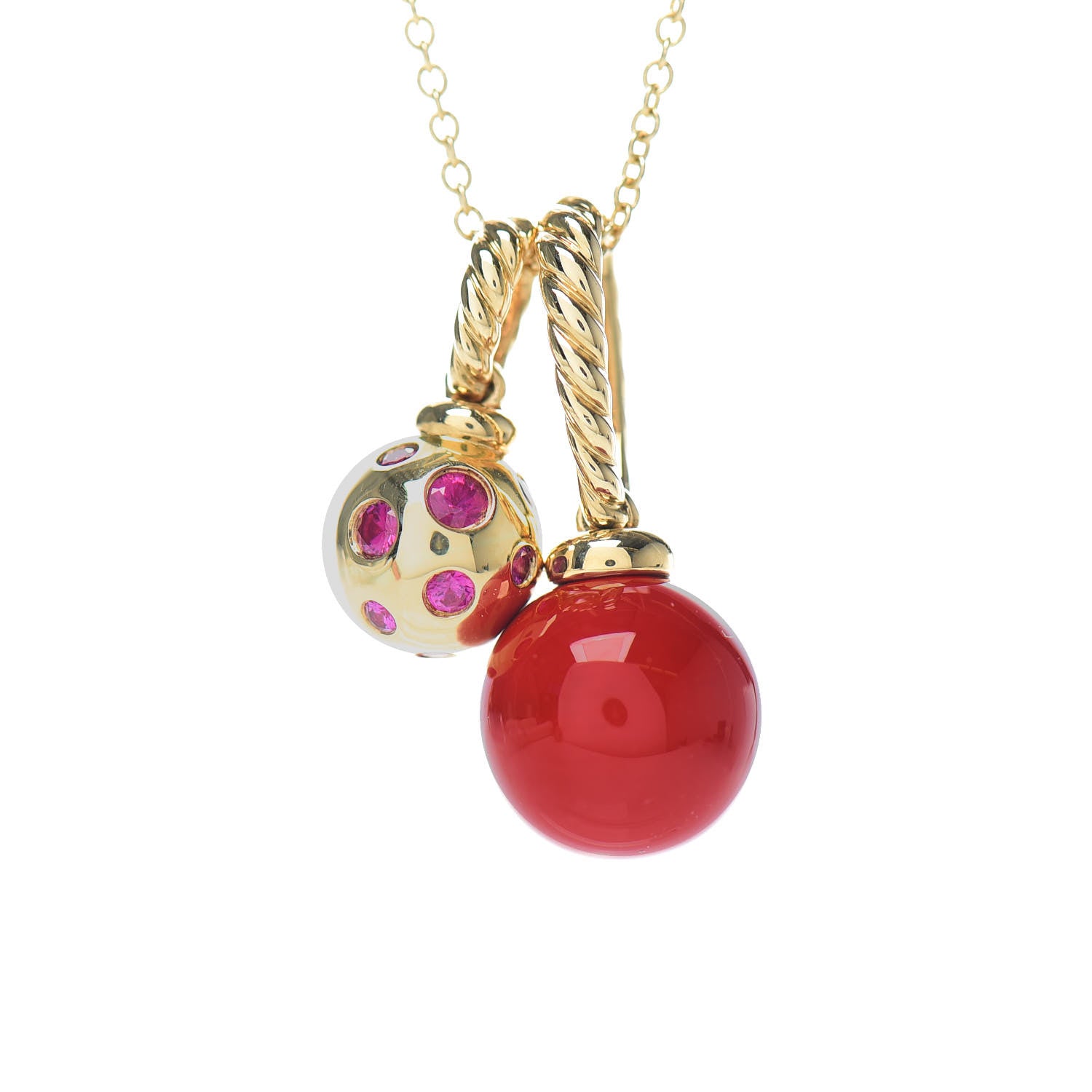 David Yurman 18K Yellow Gold Sterling Silver Ruby Enamel Solari Pendant Necklace Cherry 4 of 5