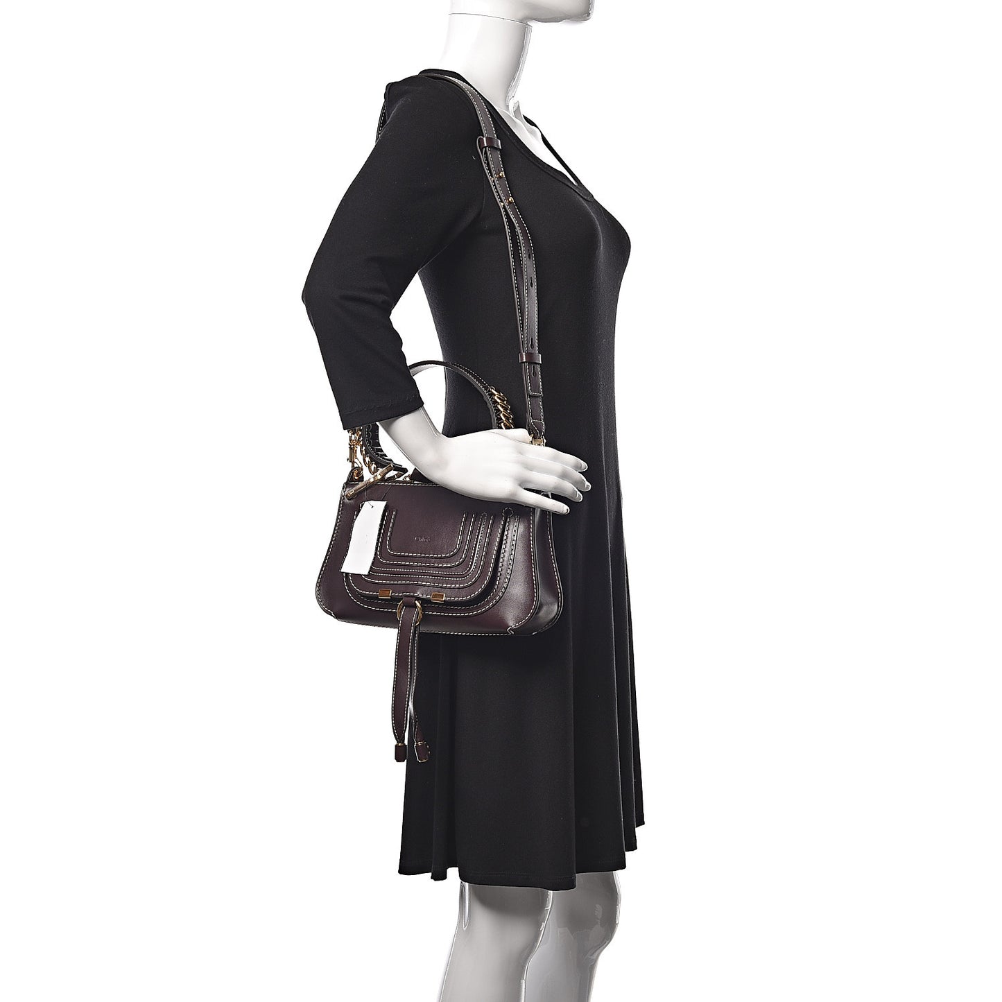 Shiny Calfskin Small Marcie Saddle Shoulder Bag Black Raisin
