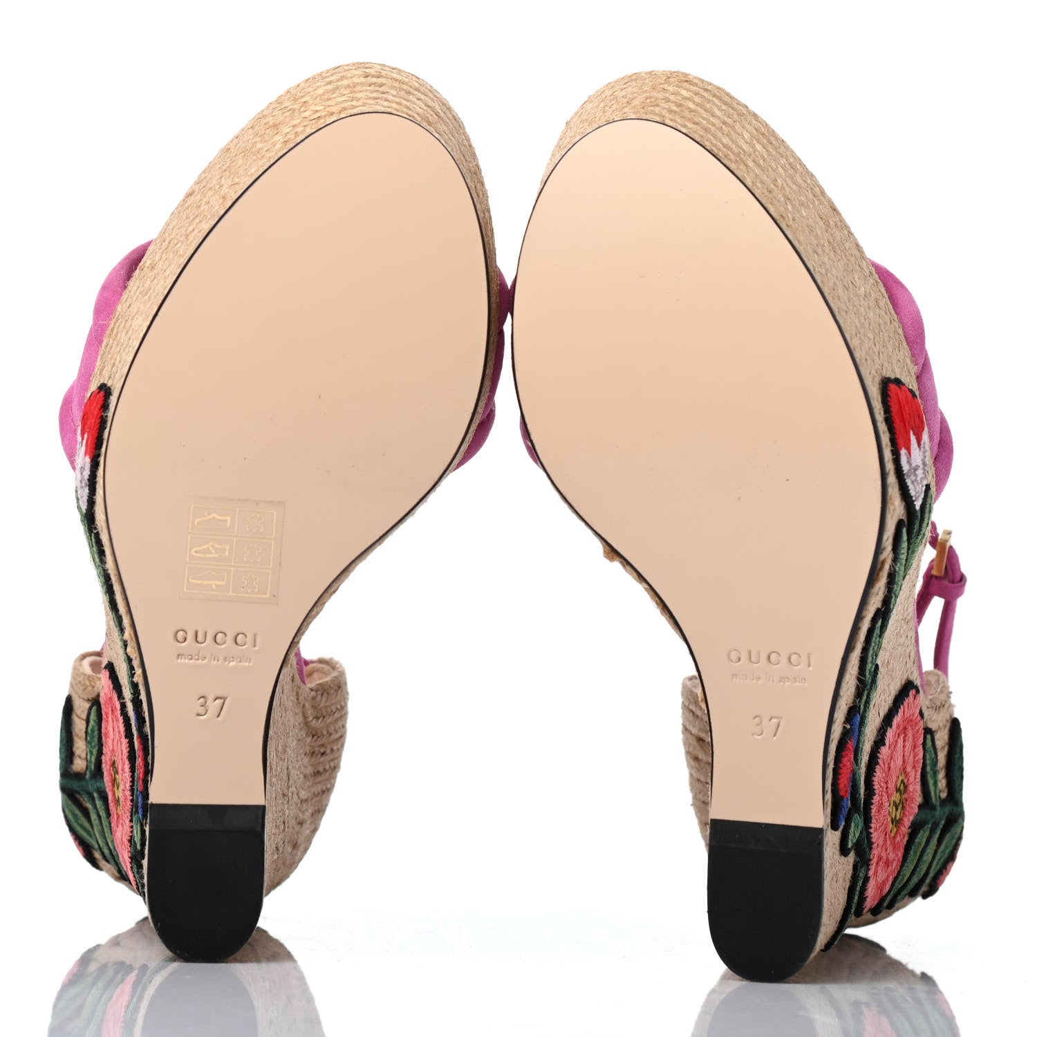 Gucci Kid Scamosciato Ophelia Espadrille Platform Wedge Sandals 37 Rododendro 4 of 4