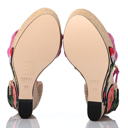 Gucci Kid Scamosciato Ophelia Espadrille Platform Wedge Sandals 37 Rododendro 4 of 4