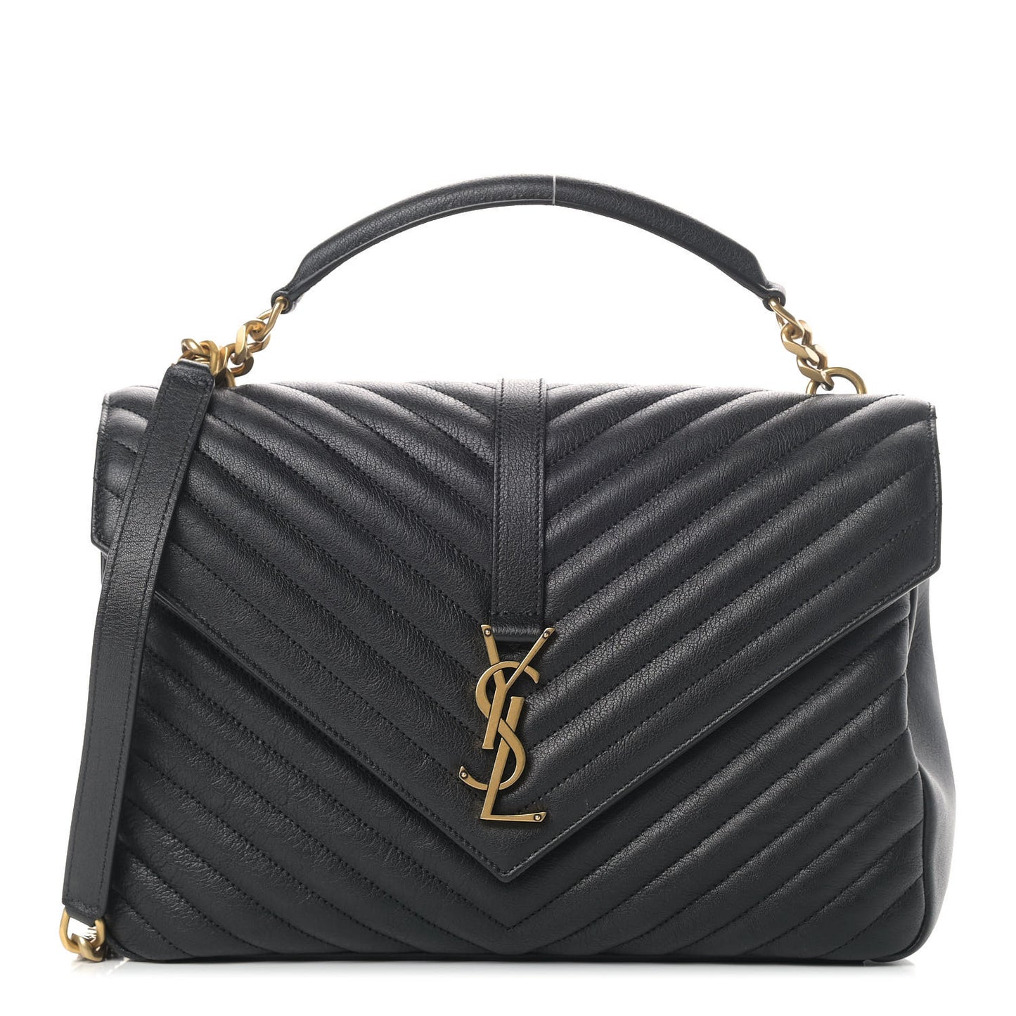 Sheepskin Matelasse Chevron Monogram Large College Satchel Black