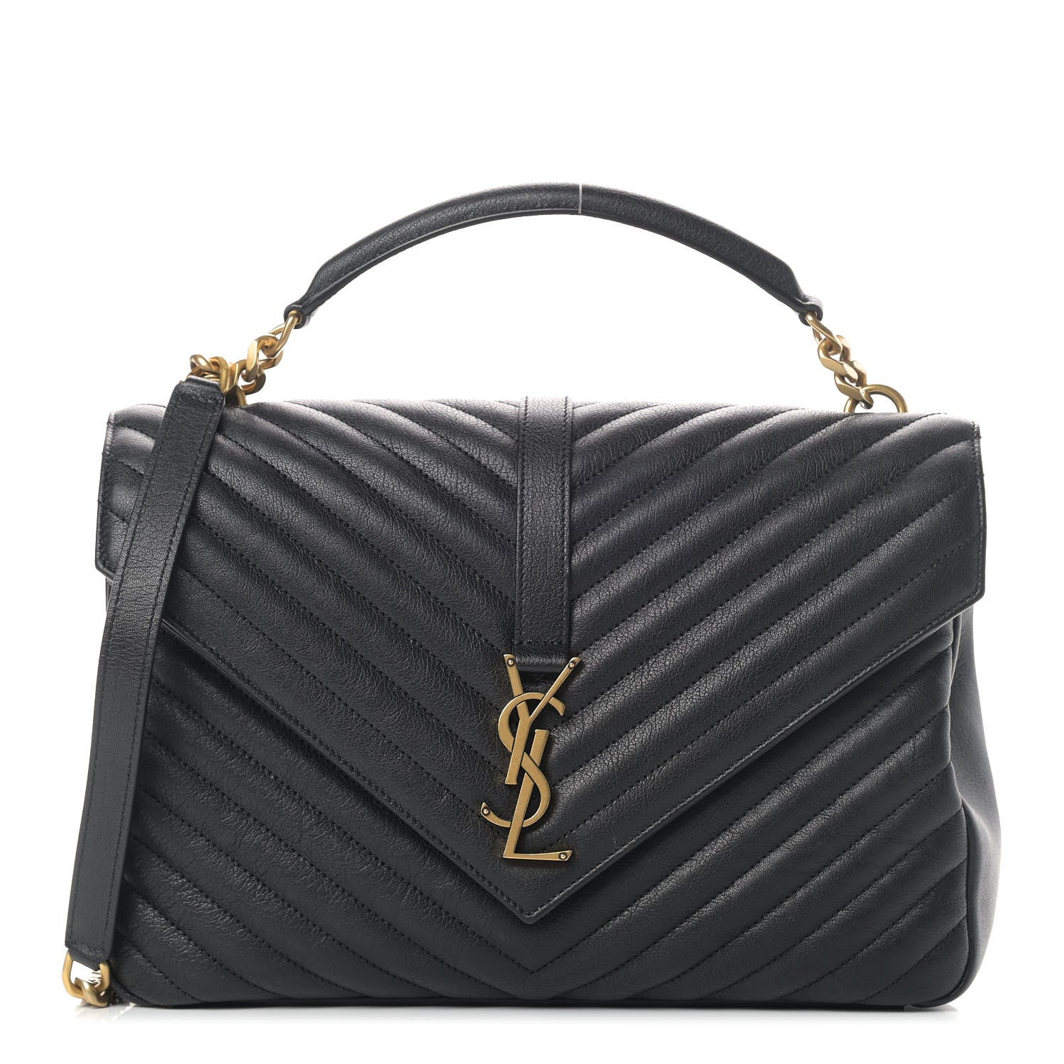 Saint Laurent Sheepskin Matelasse Chevron Monogram Large College Satchel Black 1 of 5