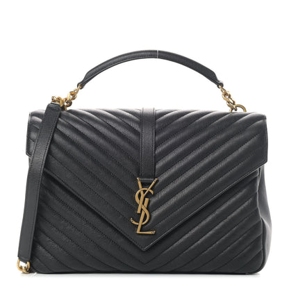 Saint Laurent Sheepskin Matelasse Chevron Monogram Large College Satchel Black 1 of 5