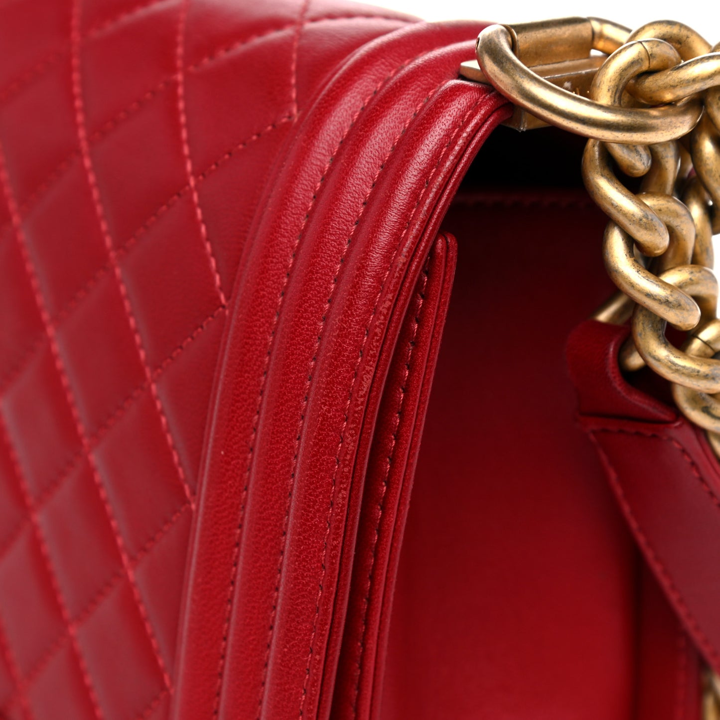 Calfskin Quilted Medium Boy Flap Red