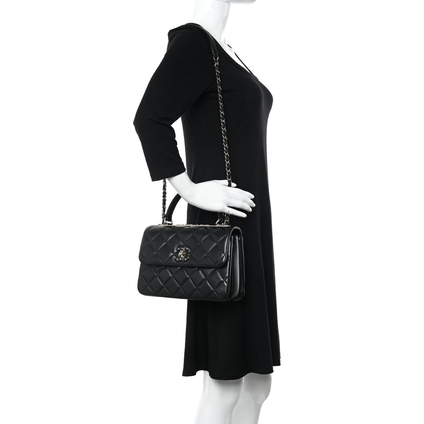 Lambskin Quilted Small Trendy CC Chain Dual Handle Flap Bag Black