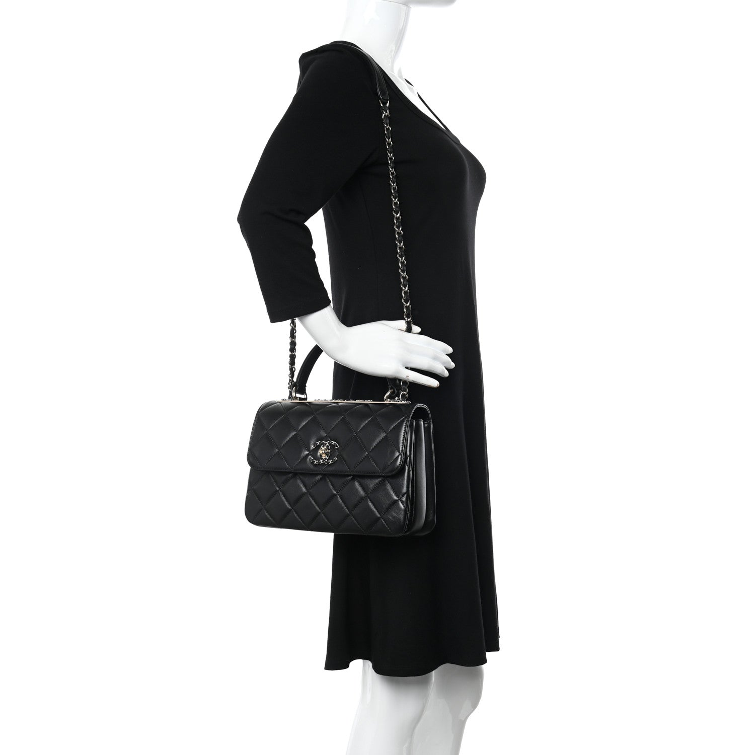 Chanel Lambskin Quilted Small Trendy CC Chain Dual Handle Flap Bag Black 2 of 11