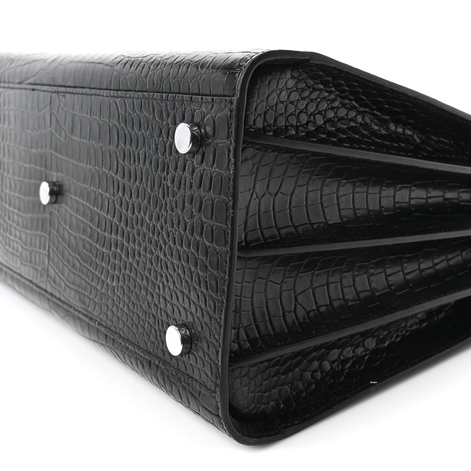 Saint Laurent Calfskin Crocodile Embossed Small Sac de Jour Black 10 of 10