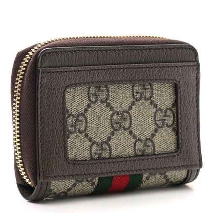 Gucci GG Supreme Monogram Textured Dollar Calfskin Web Ophidia Zip Around Card Case Wallet Beige Ebony New Acero 3 of 8