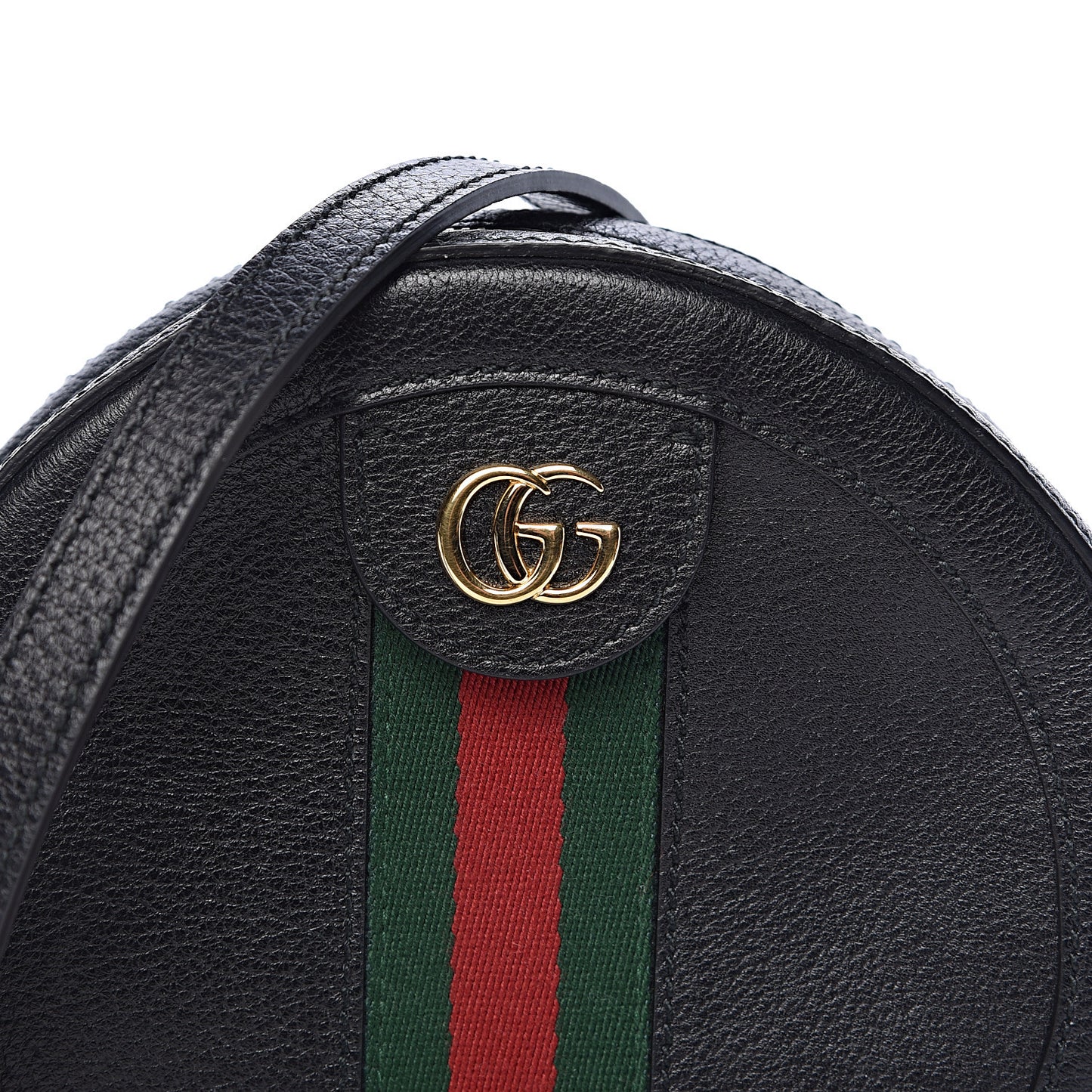 Grained Calfskin Web Mini Ophidia Round Shoulder Bag Black