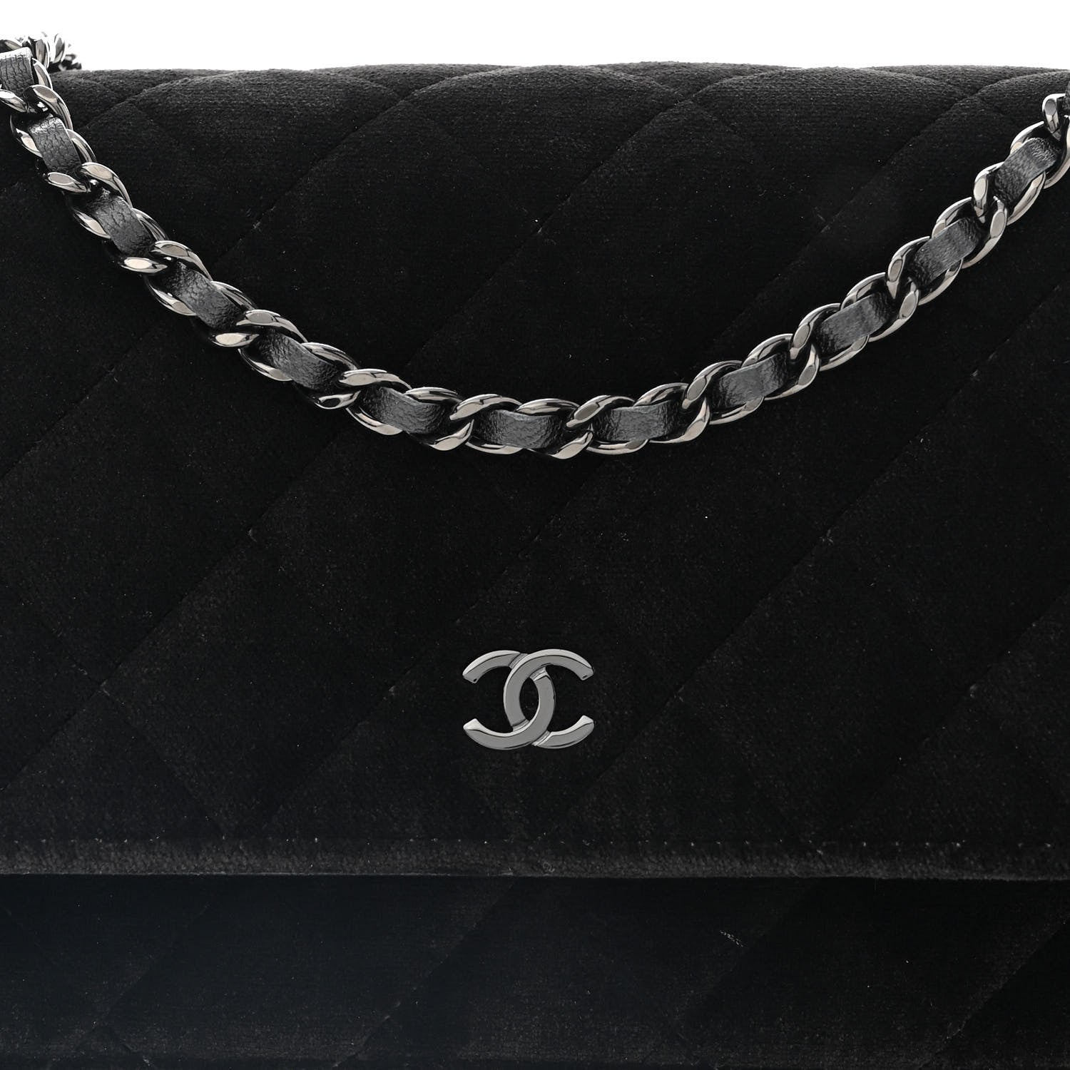 Chanel Velvet Quilted Wallet On Chain WOC Black 8 of 11
