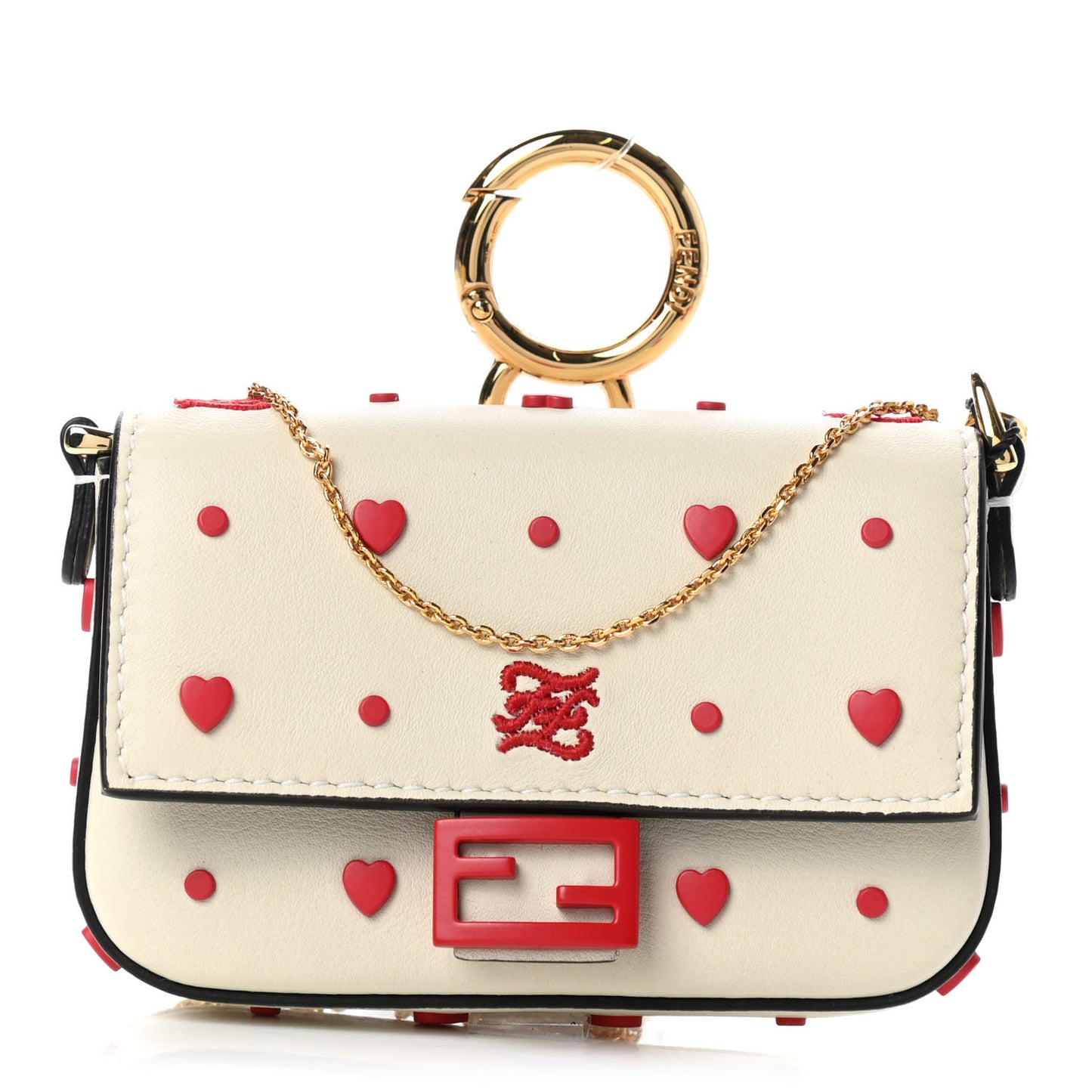 Vitello Century Chinese Valentines Day Karligraphy Embroidered Nano Baguette Charm Panna Rosso Cardinale