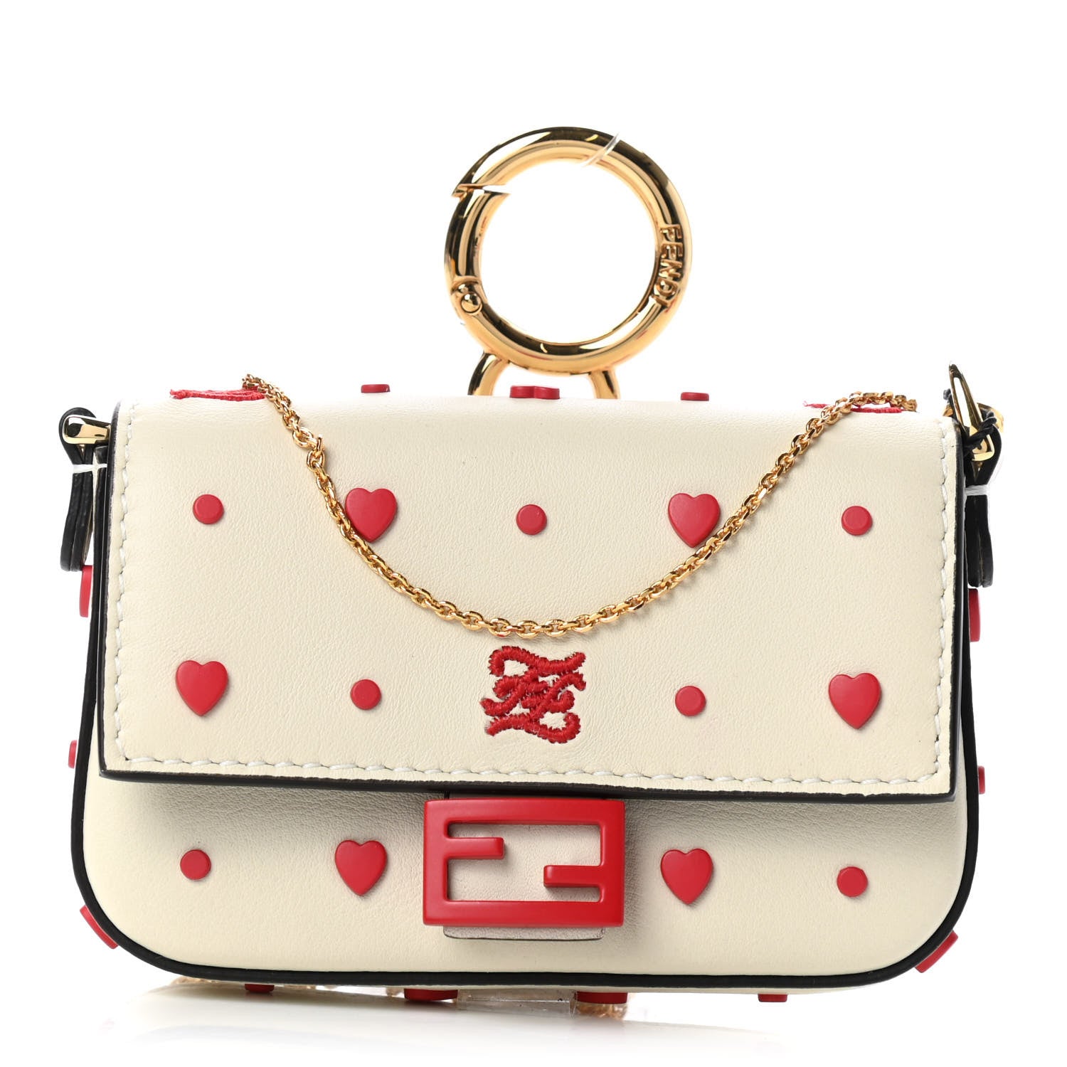 Fendi Vitello Century Chinese Valentines Day Karligraphy Embroidered Nano Baguette Charm Panna Rosso Cardinale 1 of 6
